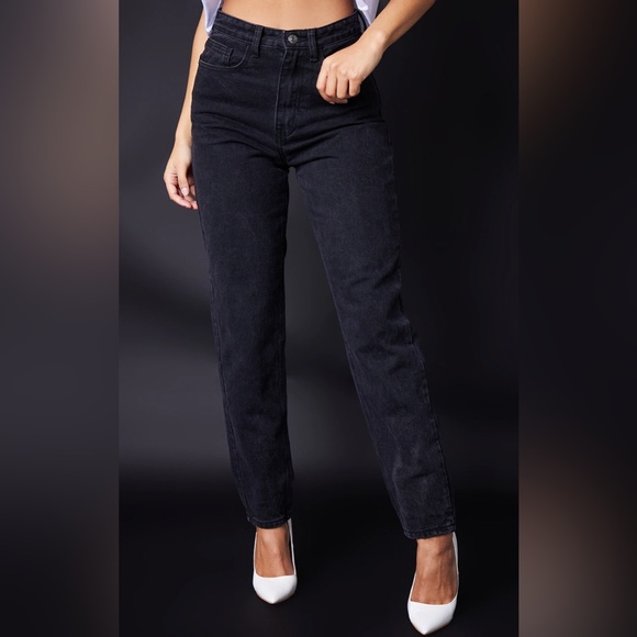 NWT PrettyLittleThing Washed Black Distressed Mom Jeans US Size 4 - Picture 5 of 16